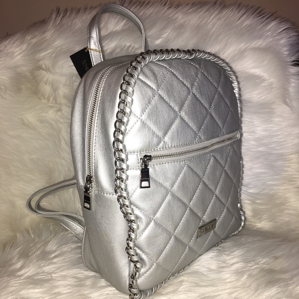 BEBE silver backpack 🎒 bag quilted leather - Picture 3 of 8